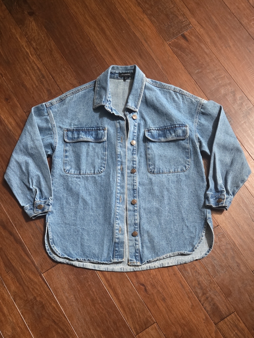 Blu Pepper Womens Oversized Jean Shirt Jacket Shacket Small